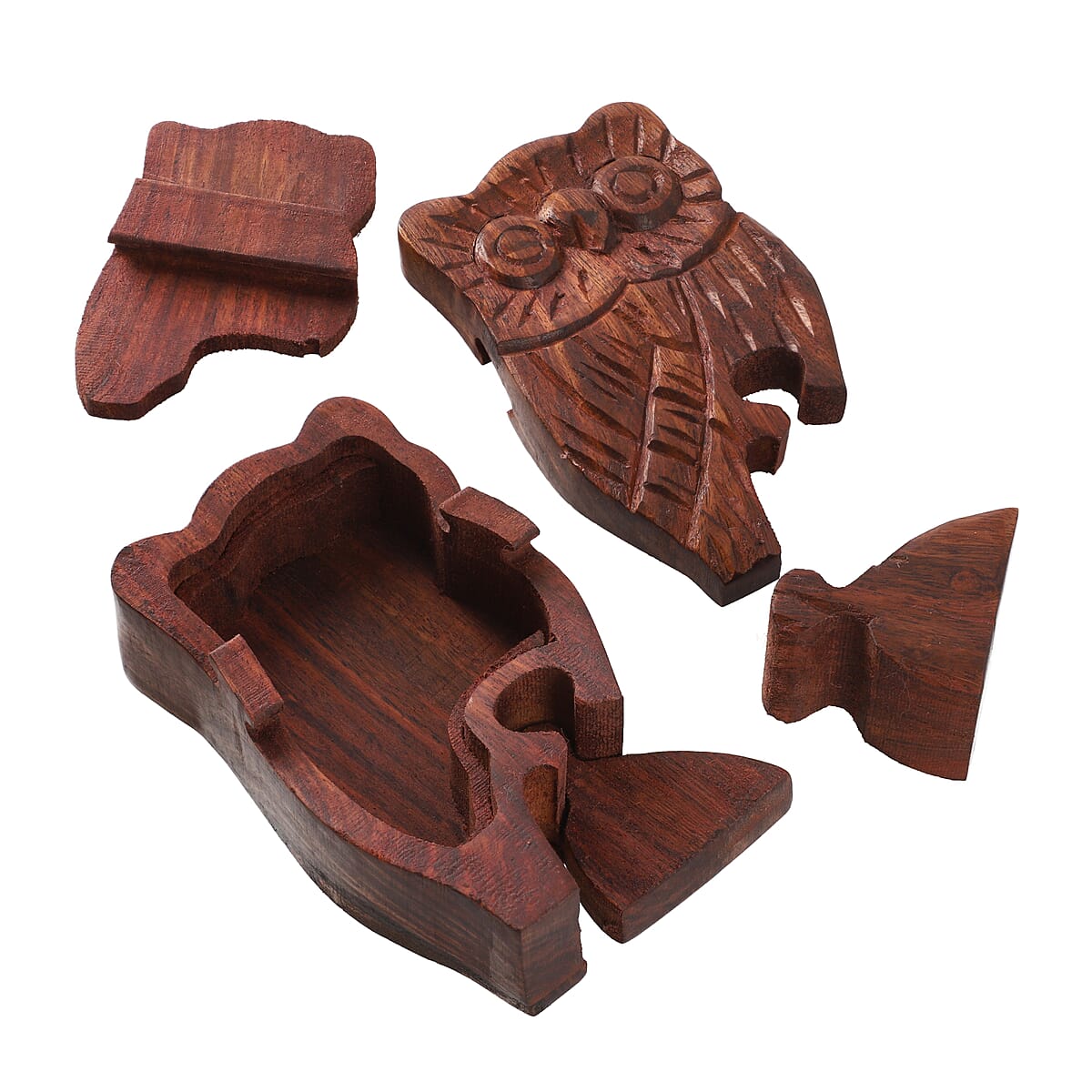 Hand Carved Mango Wooden Owl Puzzle Box image number 4