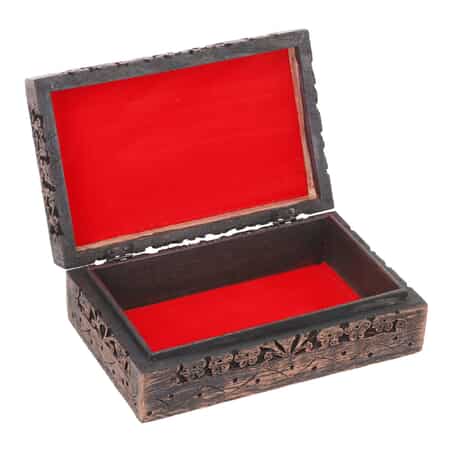 Matte and Copper Finished Tree of Life Hand Carved Mango Wooden Jewelry Storage Box image number 2