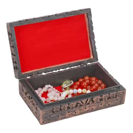 Matte and Copper Finished Tree of Life Hand Carved Mango Wooden Jewelry Storage Box image number 3