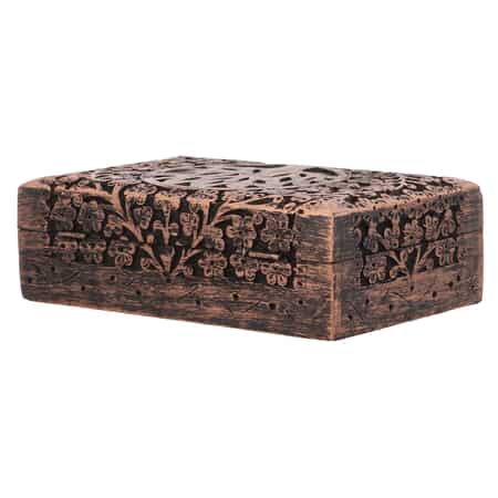 Matte and Copper Finished Tree of Life Hand Carved Mango Wooden Jewelry Storage Box image number 5