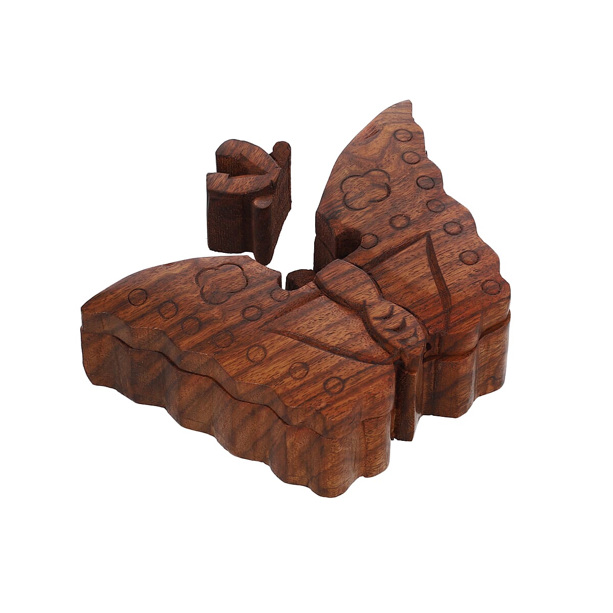 Hand Carved Mango Wooden Butterfly Puzzle Box image number 2