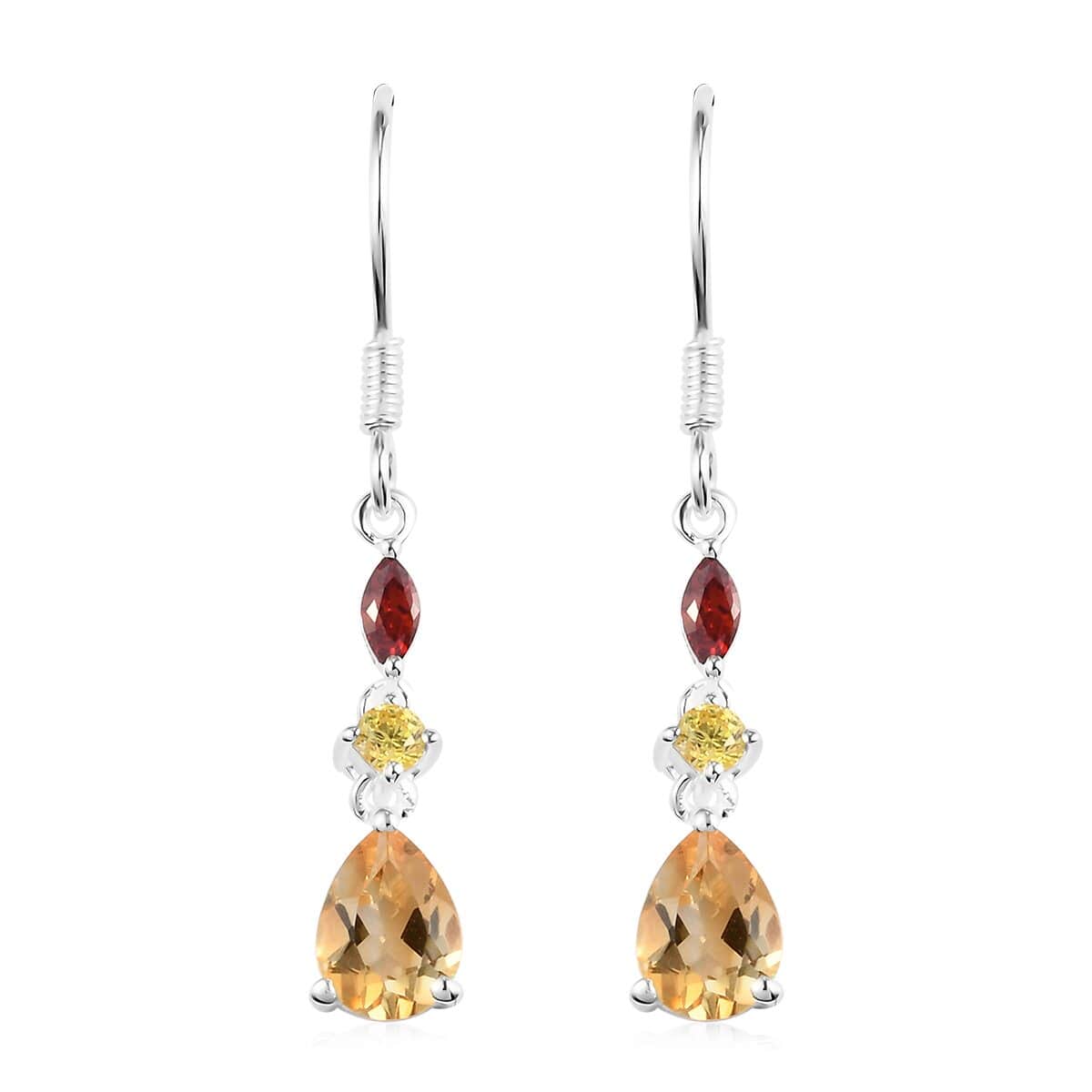 Brazilian Citrine and Simulated Red and Yellow Diamond Earrings in Sterling Silver 2.75 ctw image number 0