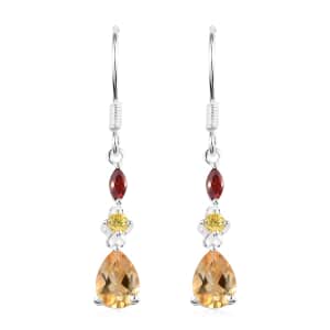 Brazilian Citrine and Simulated Red and Yellow Diamond Earrings in Sterling Silver 2.75 ctw
