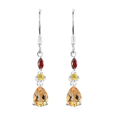 D'Joy Brazilian Citrine and Simulated Red and Yellow Diamond Earrings in Sterling Silver 2.75 ctw