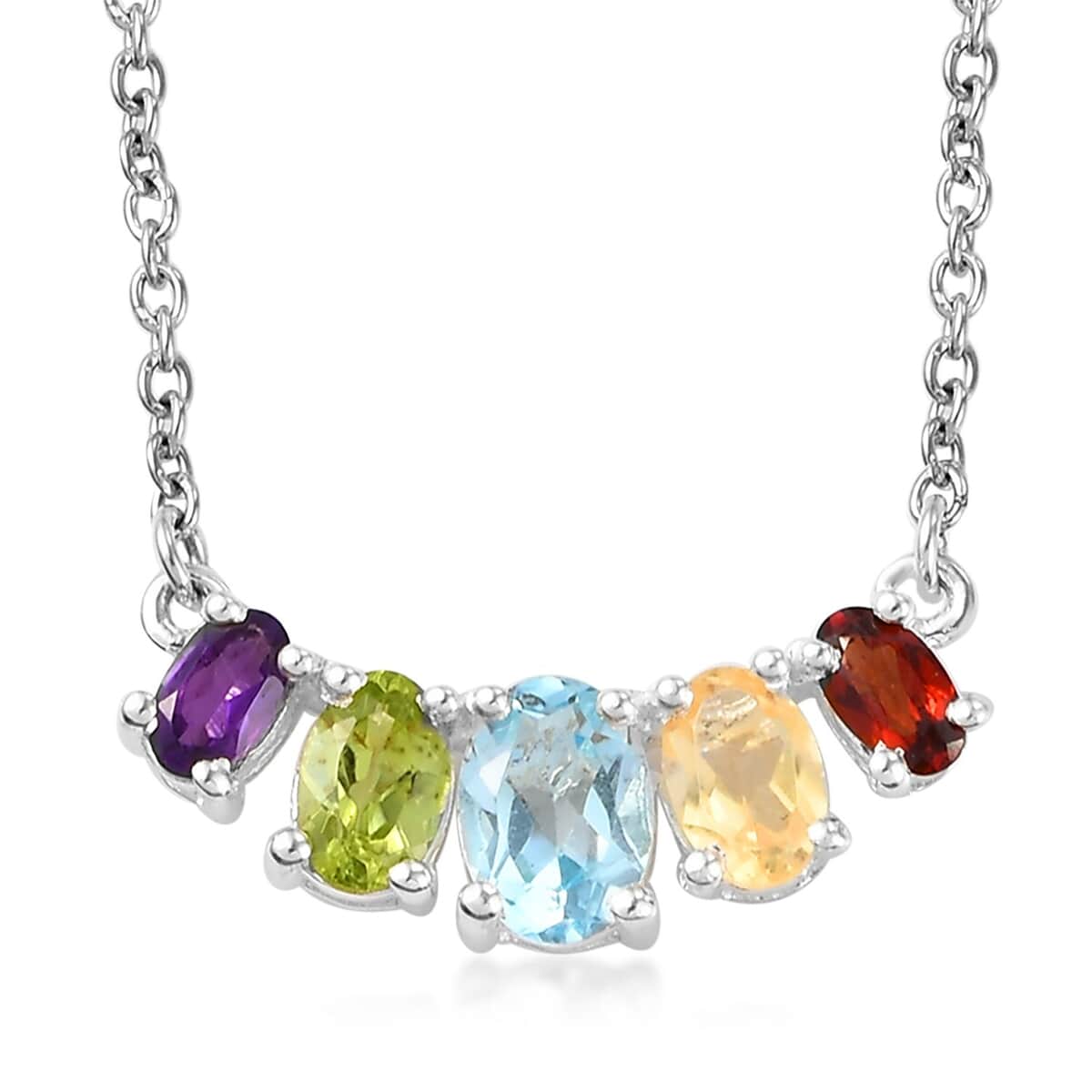 Multi Gemstone Single Strand Necklace in Sterling Silver| Five Stone Necklace| Birthday Gifts For Her (18 Inches) 2.35 ctw image number 0
