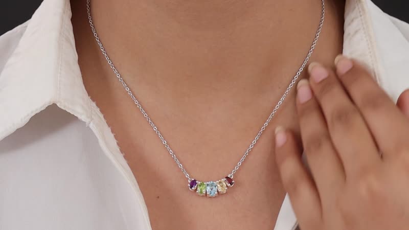 2.35 ctw Sky Blue Topaz and Multi Gemstone Necklace 18 Inch in Sterling Silver