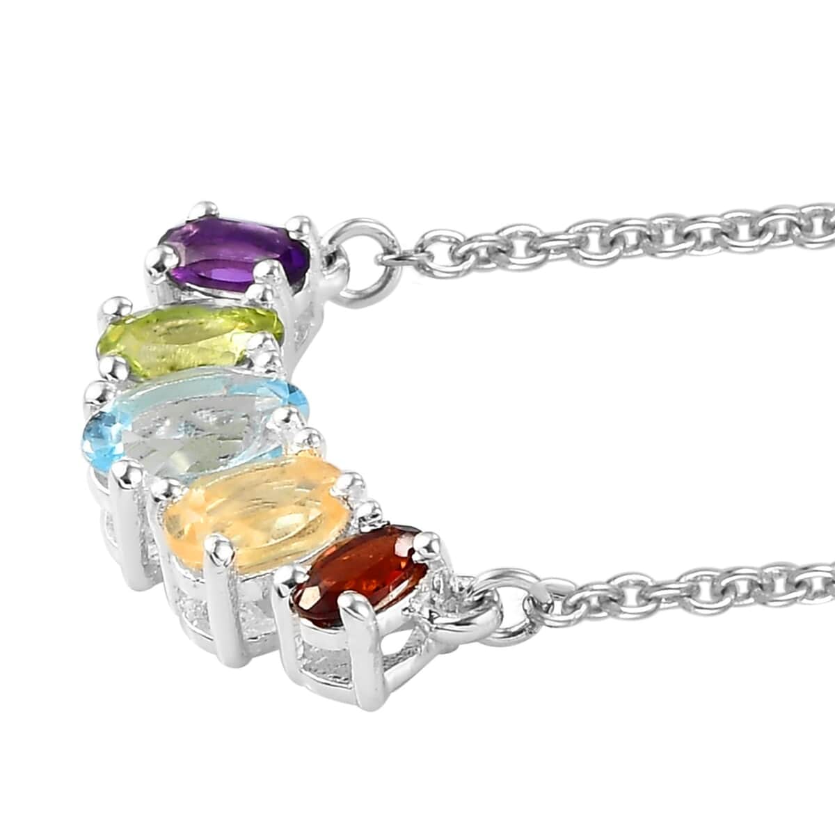 Multi Gemstone Single Strand Necklace in Sterling Silver| Five Stone Necklace| Birthday Gifts For Her (18 Inches) 2.35 ctw image number 5