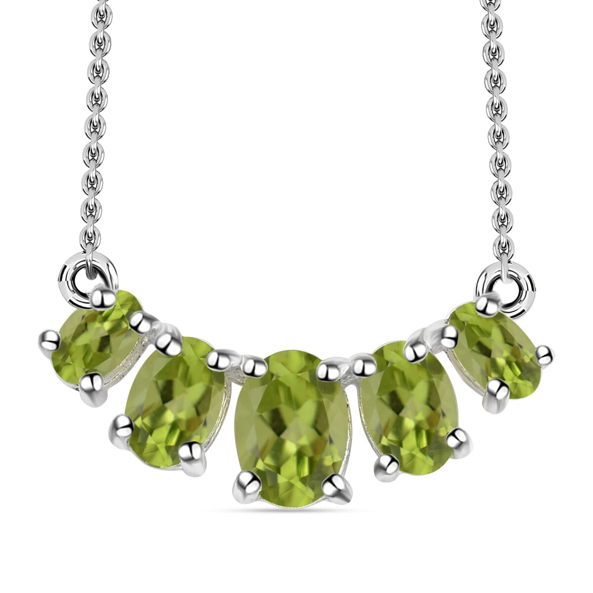D'Joy Peridot 2.30 ctw 5 Stone Bar Necklace 18-20 Inches in Sterling Silver and Stainless Steel image number 0