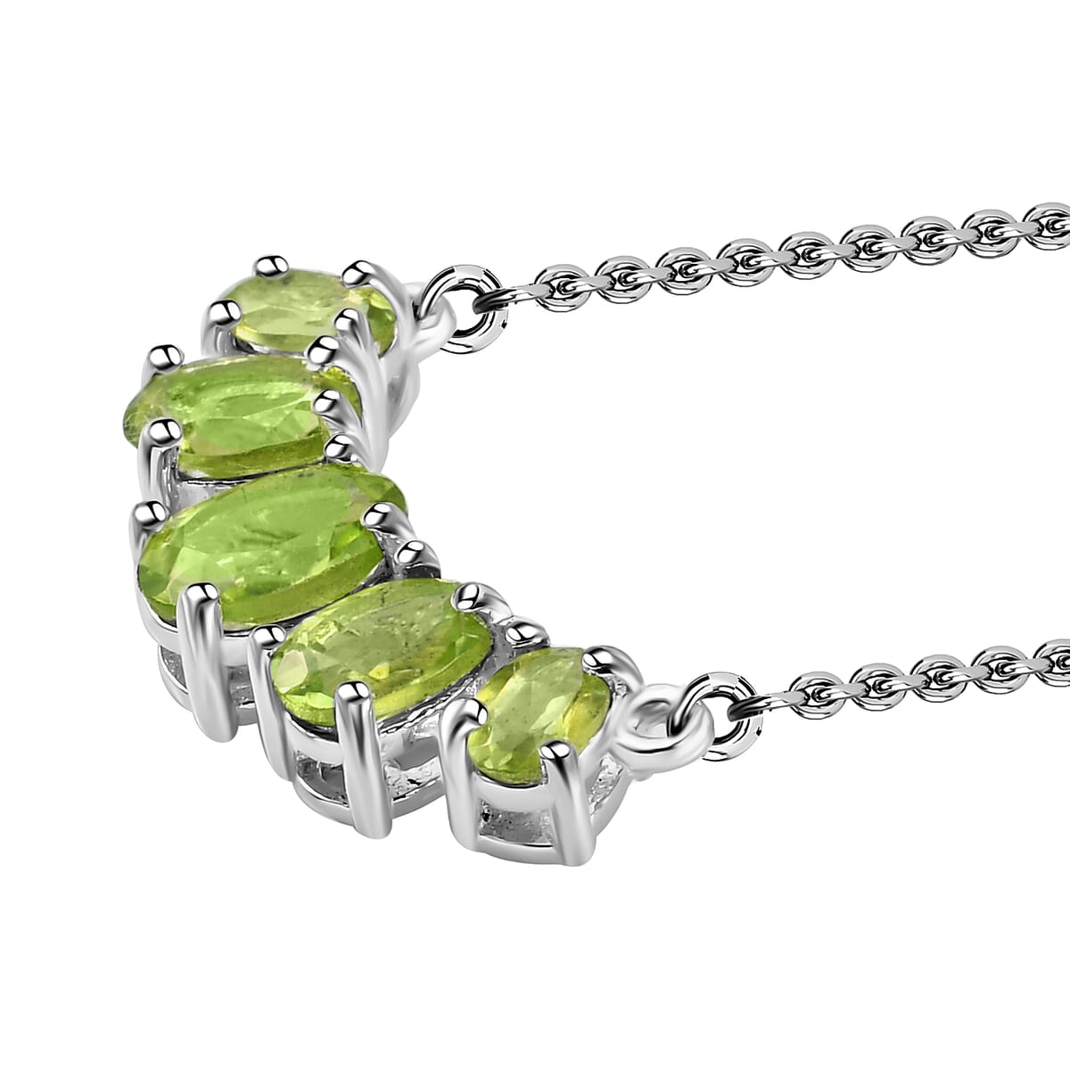 D'Joy Peridot 2.30 ctw 5 Stone Bar Necklace 18-20 Inches in Sterling Silver and Stainless Steel image number 4