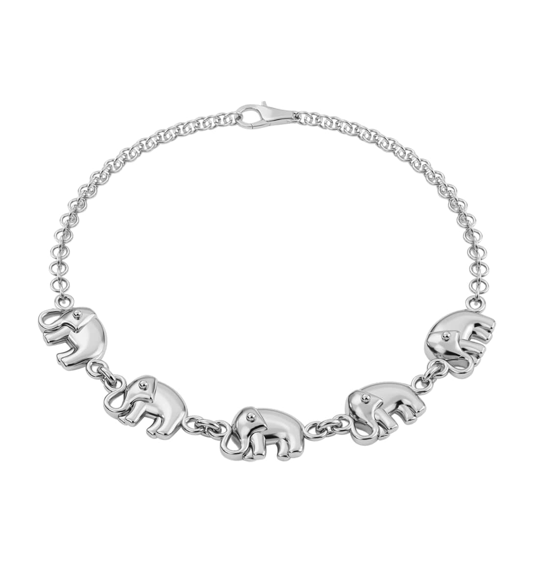 Sterling Silver Linked Elephants Bracelet (7.25 In) 7.15 Grams image number 0