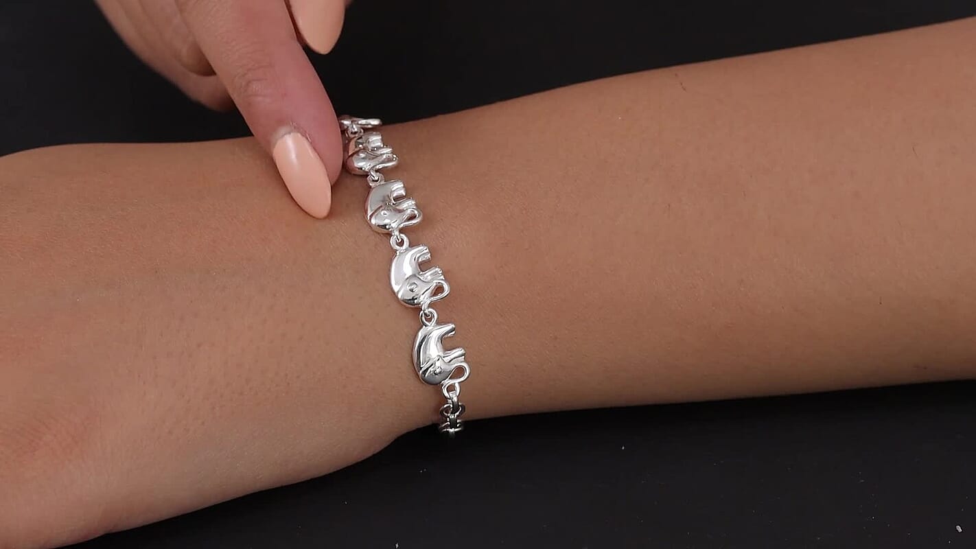 Linked Elephants Bracelet in Sterling Silver 6.96 Grams (7.25 In)