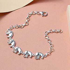 D'Joy Linked Elephants Bracelet in Sterling Silver (7.25 In) 7.15 Grams