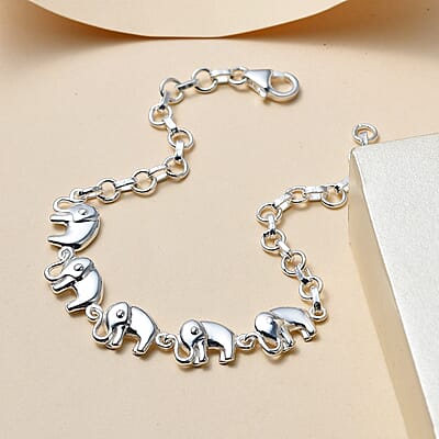 D'Joy Linked Elephants Bracelet in Sterling Silver (7.25 In) 7.15 Grams