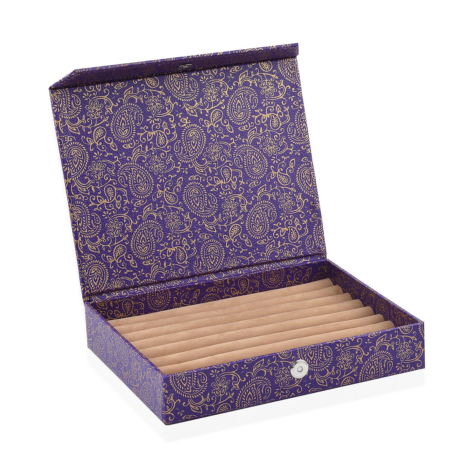 Purple and Golden Paisley Pattern Eco Leatherette Ring Box (Approx. 60 Rings) , Jewelry Roll Organizer , Jewelry Organizer , Jewelry Holder , Travel Jewelry Case , Jewelry Storage
