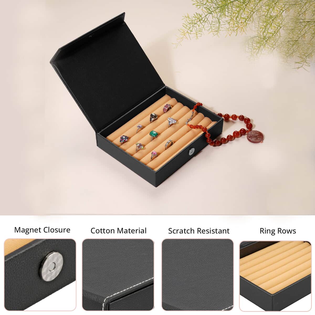 Black Eco Leatherette Ring Box (Approx. 60 Rings), Jewelry Roll Organizer, Jewelry Organizer, Jewelry Holder, Travel Jewelry Case, Jewelry Storage image number 2