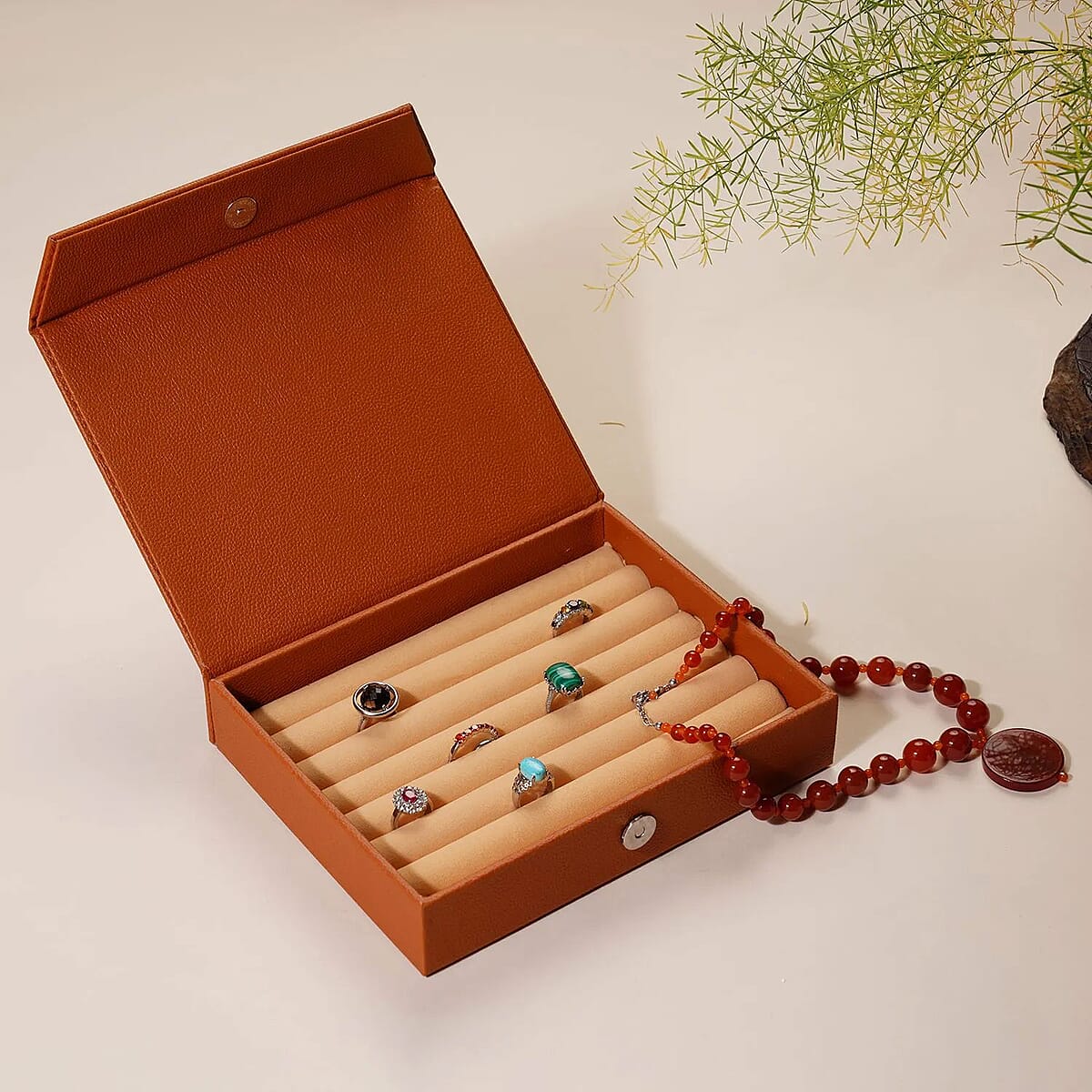 Mustard Eco Leatherette Ring Box (Approx. 60 Rings), Jewelry Roll Organizer, Jewelry Organizer, Jewelry Holder, Travel Jewelry Case, Jewelry Storage image number 1