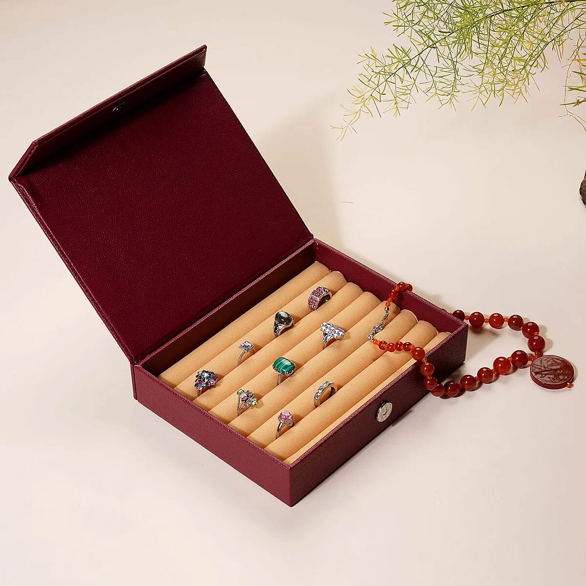 Marsala Eco Leatherette Ring Box (Approx. 60 Rings) , Jewelry Roll Organizer , Jewelry Organizer , Jewelry Holder , Travel Jewelry Case , Jewelry Storage image number 1