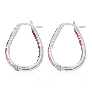 Pink and Red and White Austrian Crystal Inside Out Hoop Earrings in Silvertone