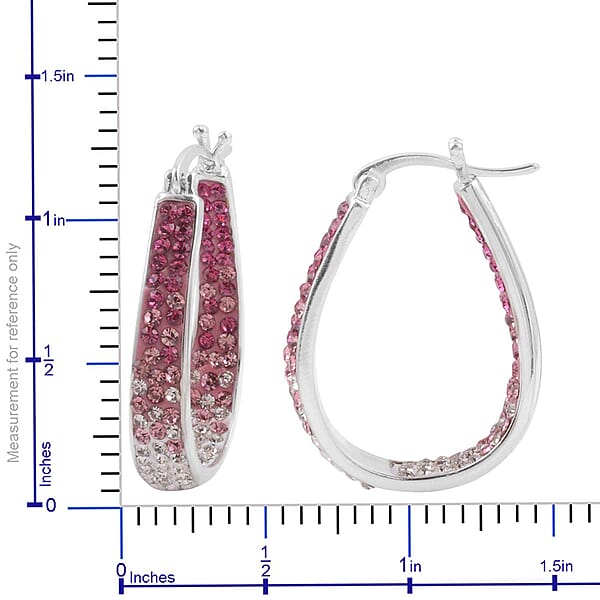 Pink and Red and White Austrian Crystal Inside Out Hoop Earrings in Silvertone