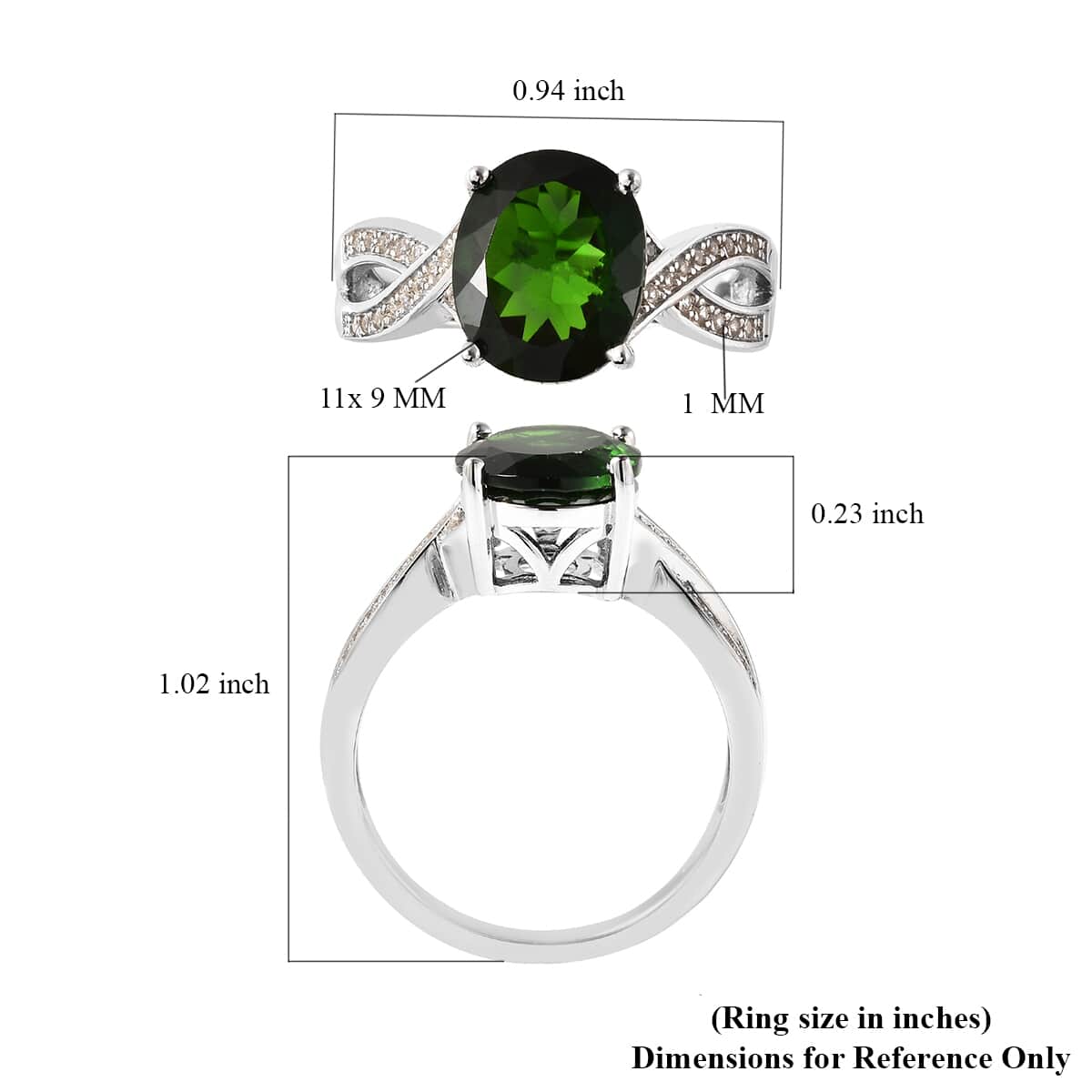 Natural Chrome Diopside, White Zircon Infinity Ring in Rhodium Over Sterling Silver (Size 6.0) 3.90 ctw image number 5