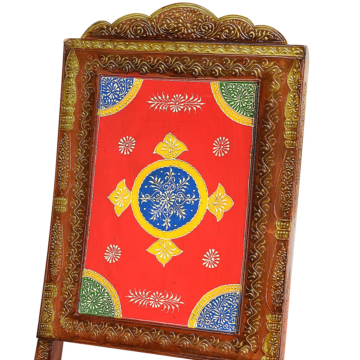 Handcrafted Red Floral Design Wooden Folding Chair image number 4