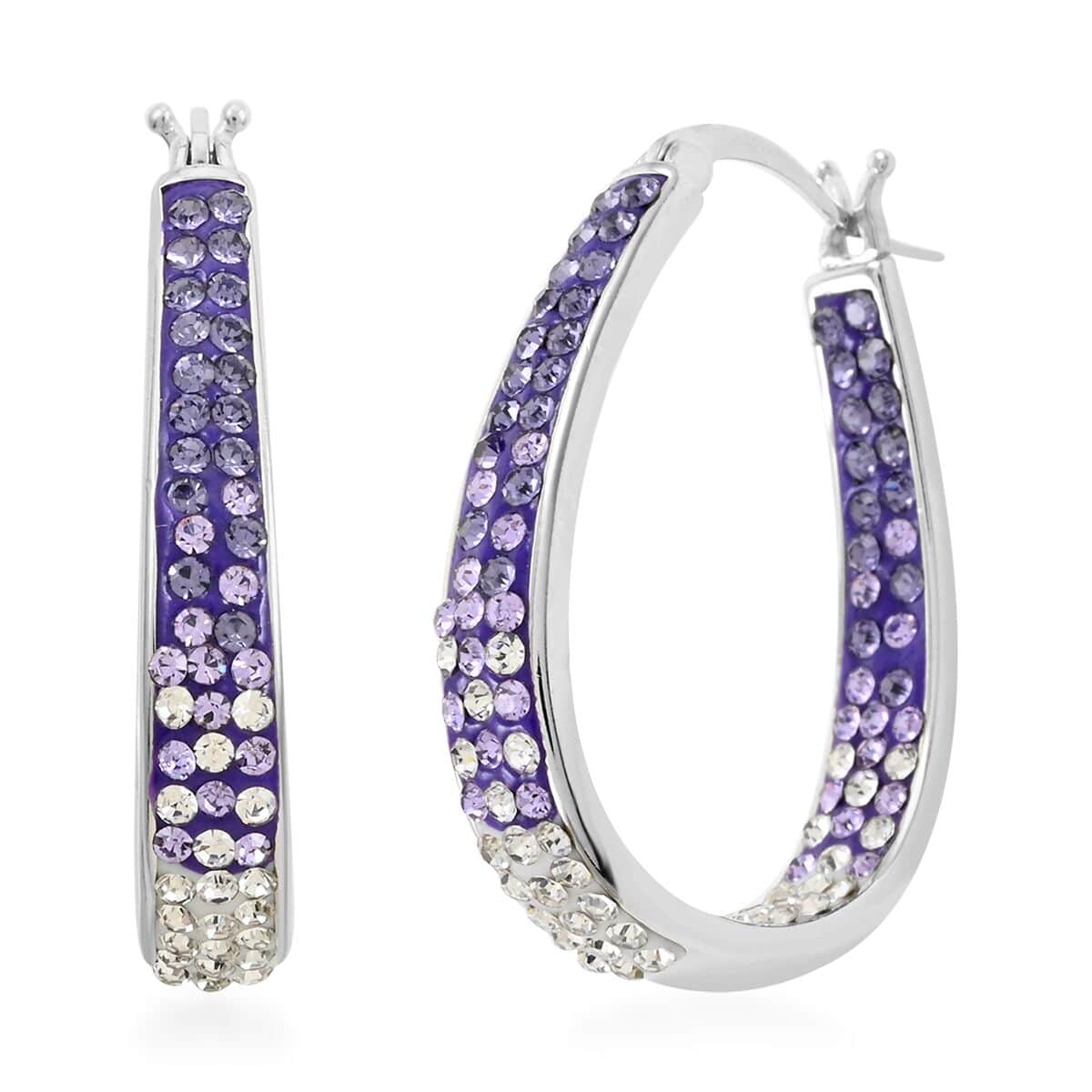 Austrian White Crystal Purple Crystal Earrings in Silvertone, Inside Out Hoops For Women image number 0