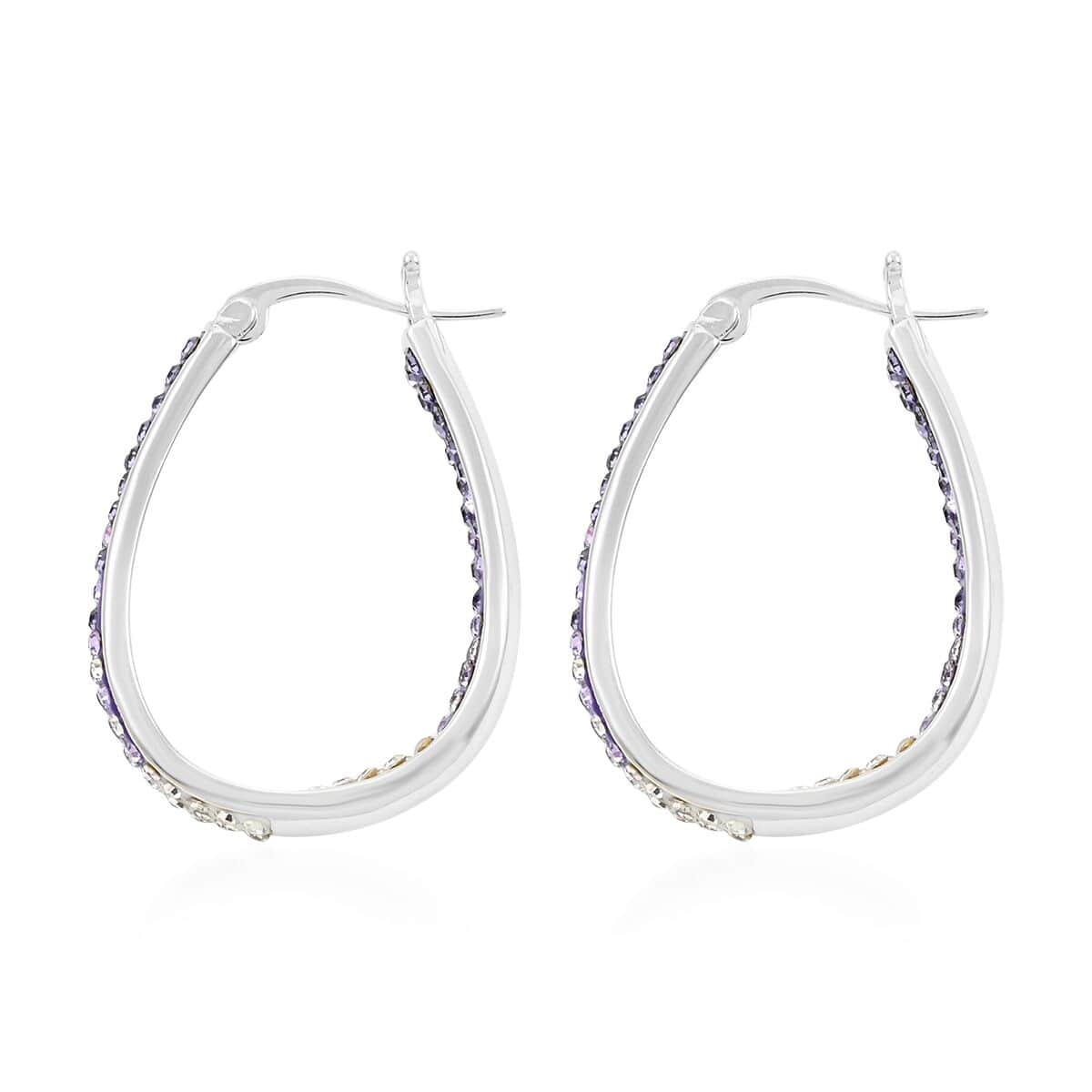 Austrian White Crystal Purple Crystal Earrings in Silvertone, Inside Out Hoops For Women image number 3