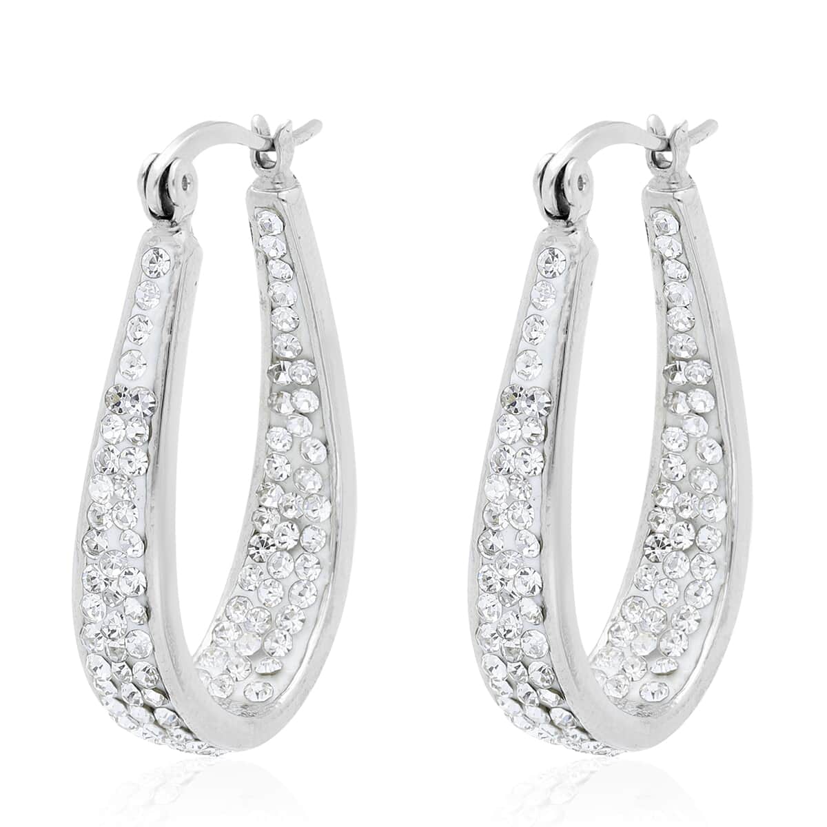 White Austrian Crystal Inside Out Hoop Earrings in Silvertone image number 0