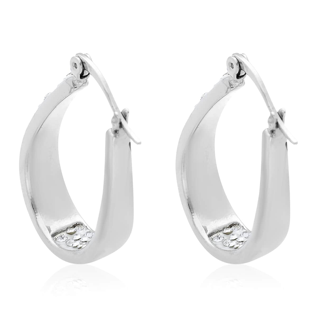 White Austrian Crystal Inside Out Hoop Earrings in Silvertone image number 1