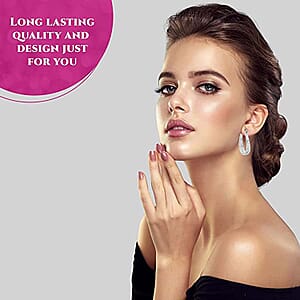 White Austrian Crystal Inside Out Hoop Earrings in Silvertone