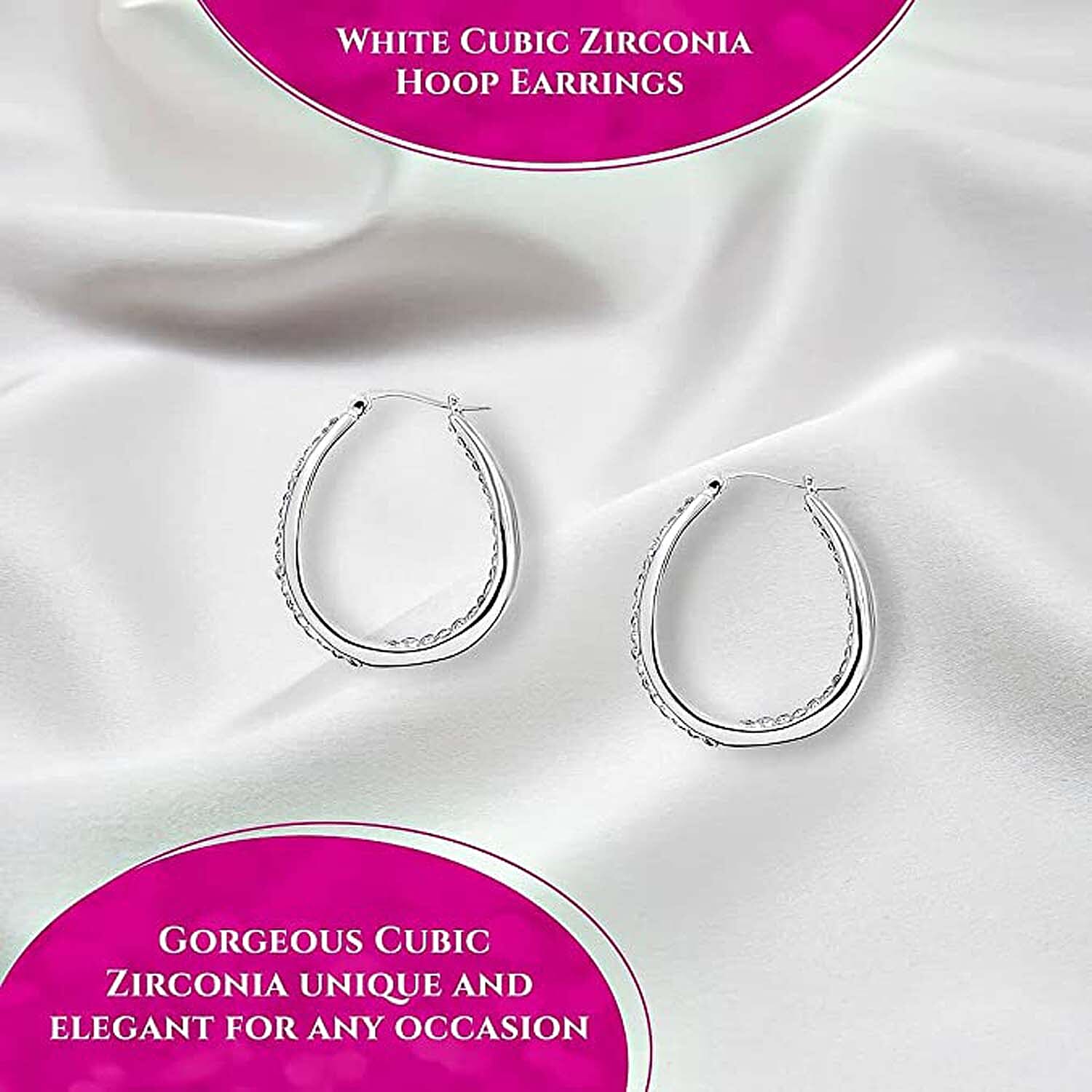 White Austrian Crystal Inside Out Hoop Earrings in Silvertone