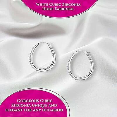 White Austrian Crystal Inside Out Hoop Earrings in Silvertone