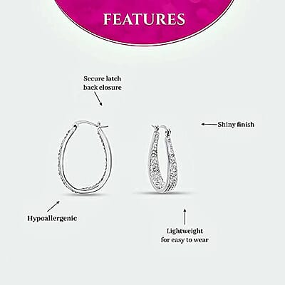 White Austrian Crystal Inside Out Hoop Earrings in Silvertone
