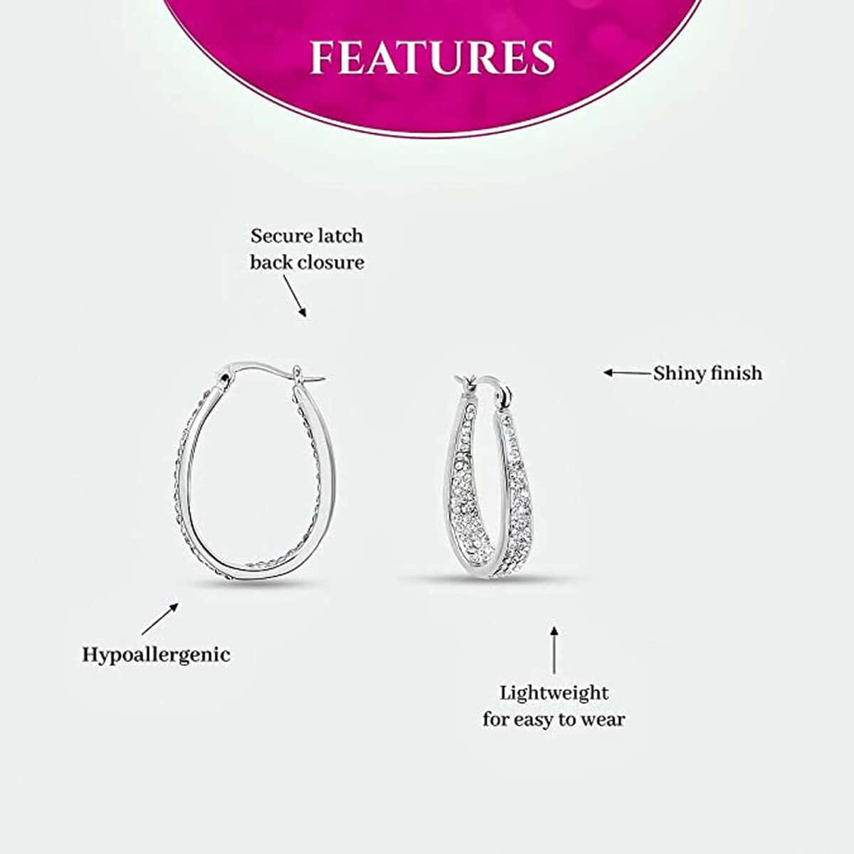 White Austrian Crystal Inside Out Hoop Earrings in Silvertone image number 4