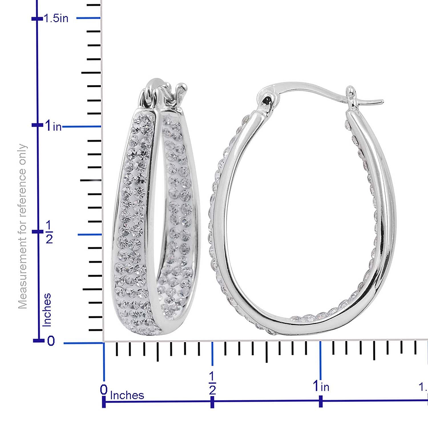 White Austrian Crystal Inside Out Hoop Earrings in Silvertone