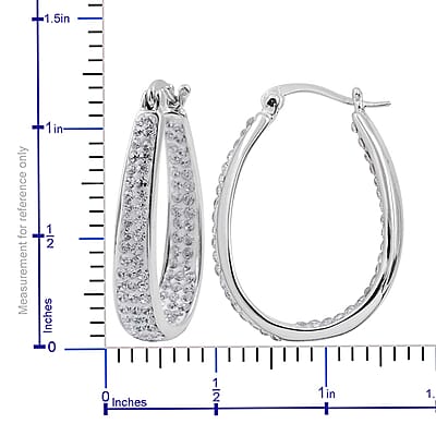 White Austrian Crystal Inside Out Hoop Earrings in Silvertone