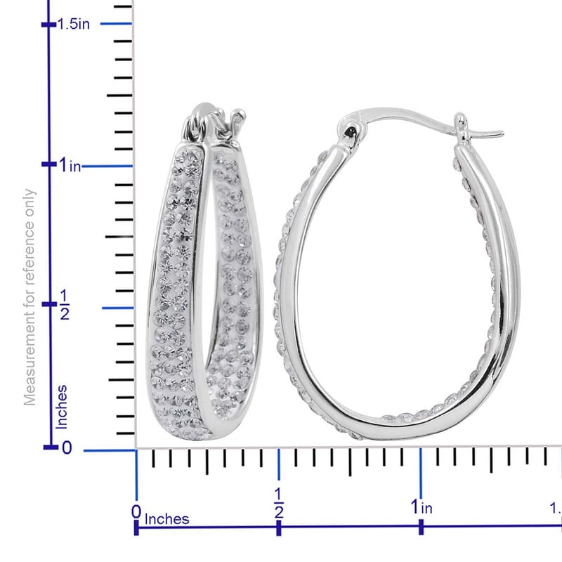 White Austrian Crystal Inside Out Hoop Earrings in Silvertone