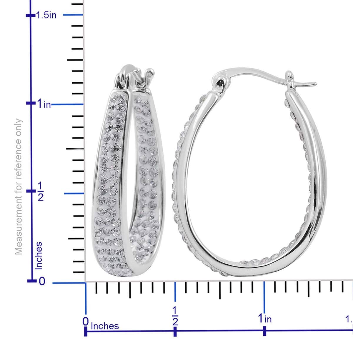 White Austrian Crystal Inside Out Hoop Earrings in Silvertone image number 6