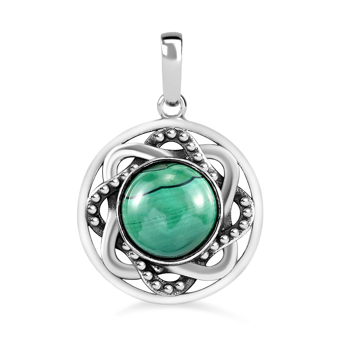 African Malachite Pendant in Sterling Silver, Handmade Solitaire Pendant For Women 7.50 ctw image number 0