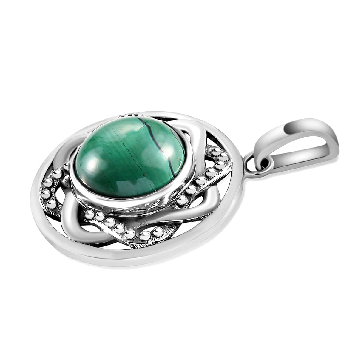 African Malachite Pendant in Sterling Silver, Handmade Solitaire Pendant For Women 7.50 ctw image number 4