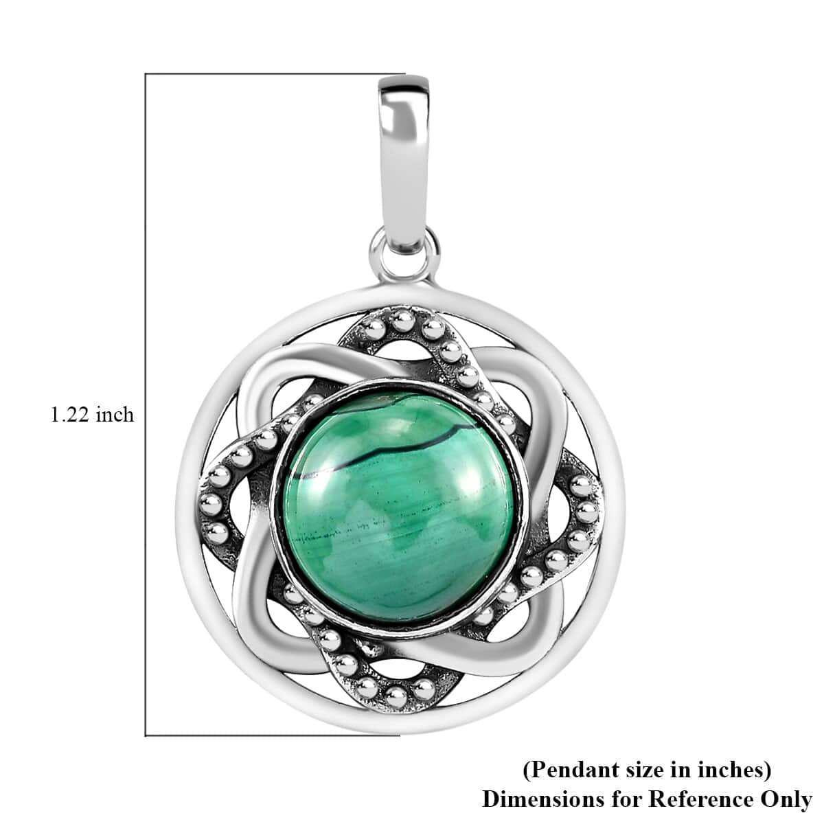 African Malachite Pendant in Sterling Silver, Handmade Solitaire Pendant For Women 7.50 ctw image number 6