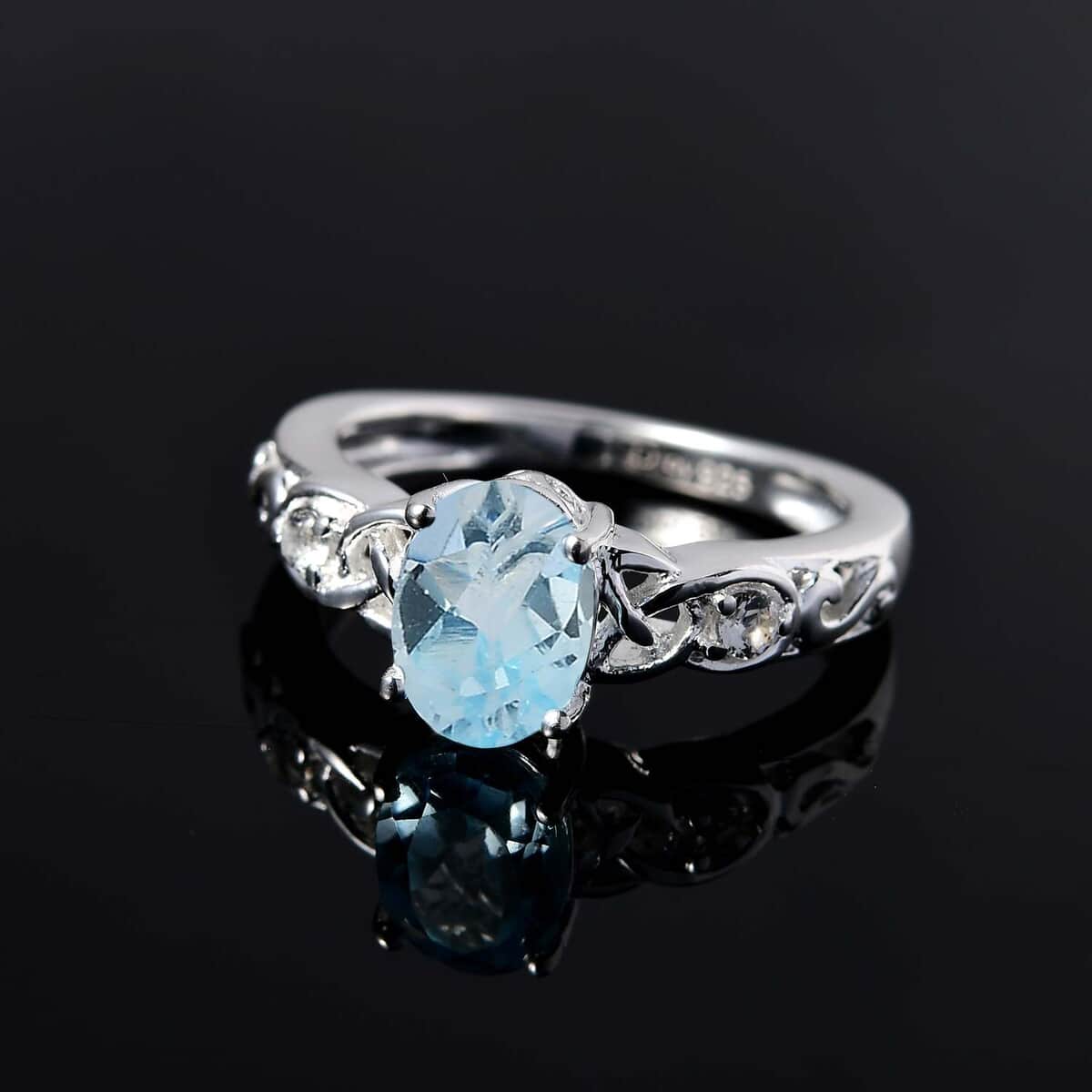 Sky Blue Topaz, White Topaz Ring in Sterling Silver|Beautiful Engagement Promise Rings for Women|Birthstone Jewelry 1.65 ctw image number 3