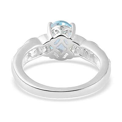 D'Joy Sky Blue Topaz and White Topaz 1.65 ctw Ring in Sterling Silver, Beautiful Engagement Promise Rings for Women, Birthstone Jewelry (Size 10.0)