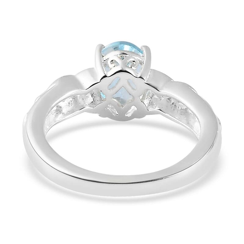 D'Joy Sky Blue Topaz and White Topaz 1.65 ctw Ring in Sterling Silver, Beautiful Engagement Promise Rings for Women, Birthstone Jewelry (Size 10.0)