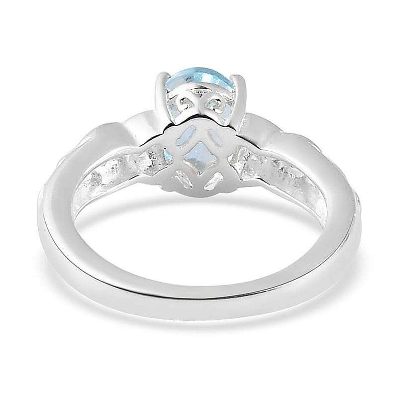 D'Joy Sky Blue Topaz and White Topaz 1.65 ctw Ring in Sterling Silver, Beautiful Engagement Promise Rings for Women, Birthstone Jewelry (Size 10.0)