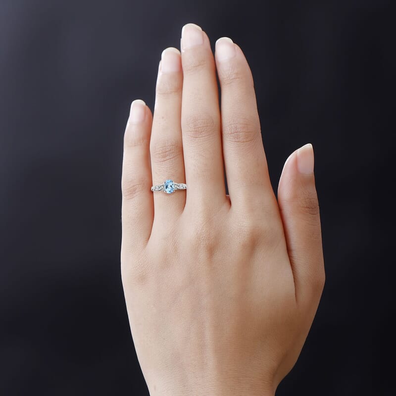 D'Joy Sky Blue Topaz, White Topaz 1.65 ctw Ring in Sterling Silver, Beautiful Engagement Promise Rings for Women, Birthstone Jewelry (Size 11.0)