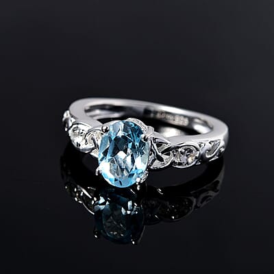 D'Joy Sky Blue Topaz, White Topaz 1.65 ctw Ring in Sterling Silver, Beautiful Engagement Promise Rings for Women, Birthstone Jewelry (Size 11.0)