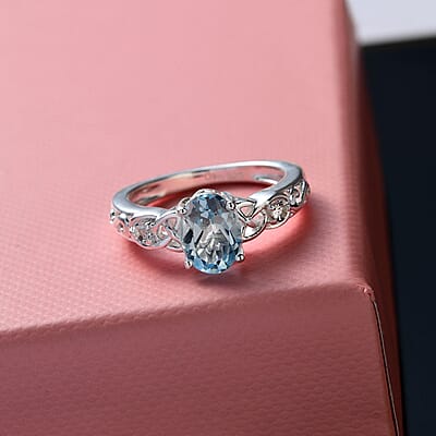 D'Joy Sky Blue Topaz, White Topaz 1.65 ctw Ring in Sterling Silver, Beautiful Engagement Promise Rings for Women, Birthstone Jewelry (Size 11.0)