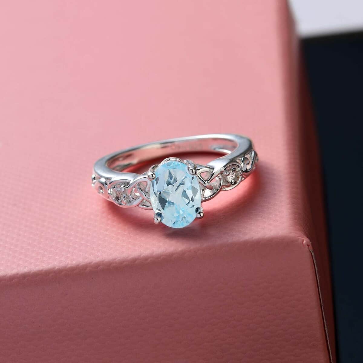 Sky Blue Topaz, White Topaz 1.65 ctw Ring in Sterling Silver, Beautiful Engagement Promise Rings for Women, Birthstone Jewelry (Size 11.0) image number 4