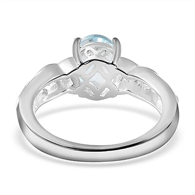 D'Joy Sky Blue Topaz, White Topaz 1.65 ctw Ring in Sterling Silver, Beautiful Engagement Promise Rings for Women, Birthstone Jewelry (Size 11.0)